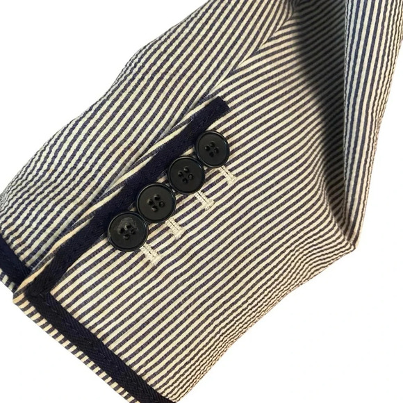 Talbots Seersucker White And Navy Blazer Size 12 Classic Career Interview Preppy - Picture 2 of 12